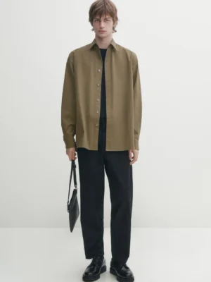 Loose fit stretch cotton twill shirt